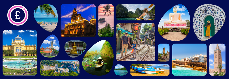 Section divider image with different destinations: Vietnam, Croatia, Philippines, Sri Lanka and Morocco.
