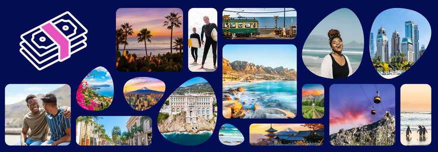 Section divider image with popular destinations for one trip experiences in France, USA, Japan, South Africa, UAE